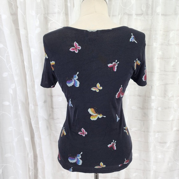 Vtg 90s Butterfuly Print Top Large USA Painted Boho Artsy Whimsical Fairy Grunge - Picture 4 of 7